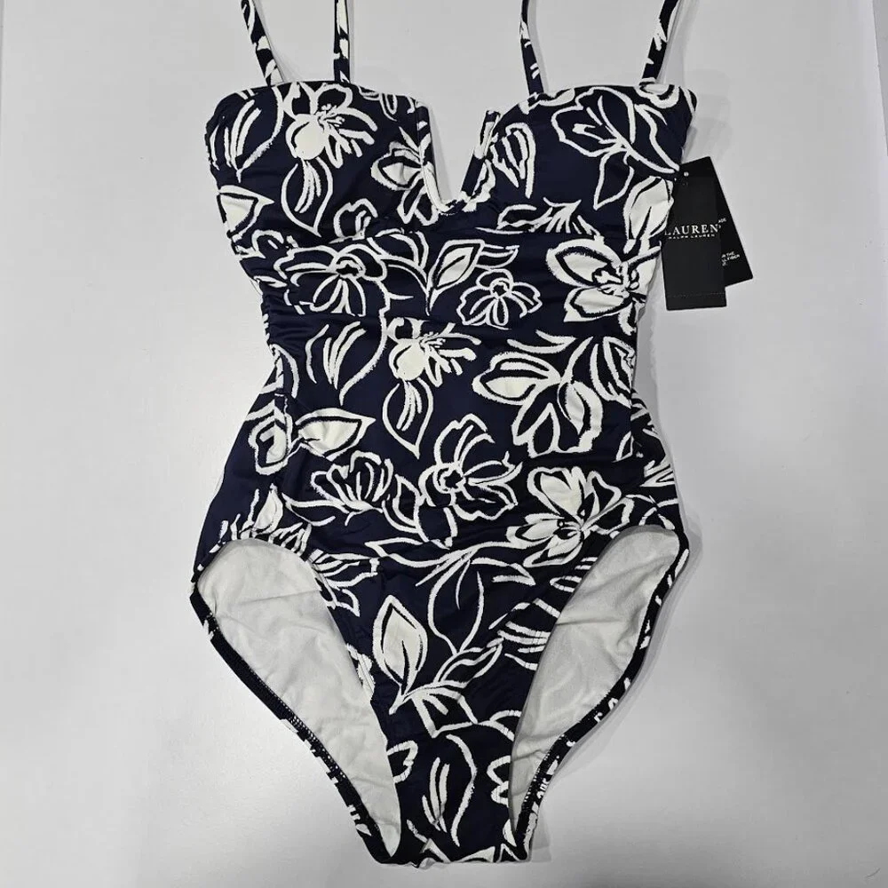 Lauren Ralph Lauren Floral-Print U-Wire One-Piece Swimsuit  Allora Floral - Picture 5 of 9